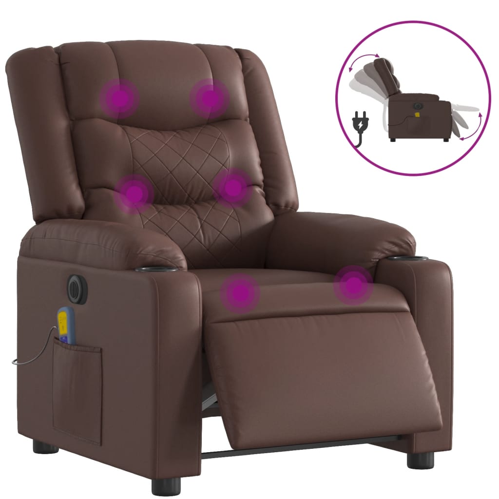 Fotoliu electric de masaj rabatabil, maro, piele ecologică GartenMobel Dekor