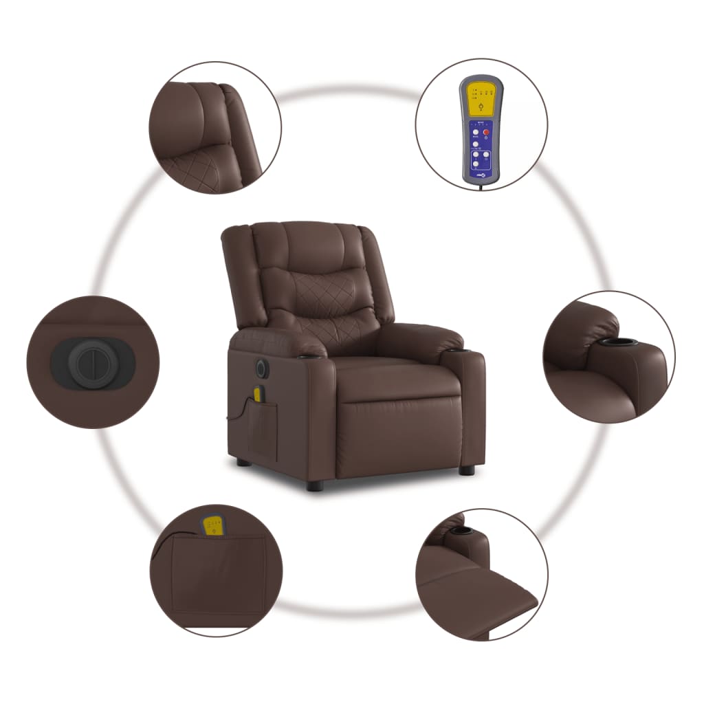 Fotoliu electric de masaj rabatabil, maro, piele ecologică GartenMobel Dekor