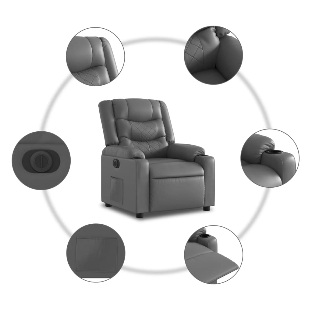 Fotoliu rabatabil electric cu ridicare, gri, piele ecologică GartenMobel Dekor