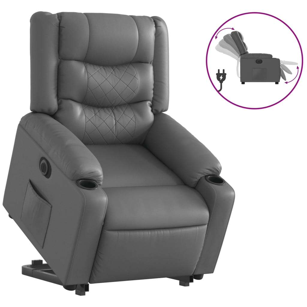 Fotoliu rabatabil electric cu ridicare, gri, piele ecologică GartenMobel Dekor