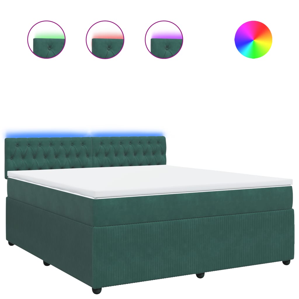 Pat box spring cu saltea, verde închis, 180x200 cm, catifea GartenMobel Dekor