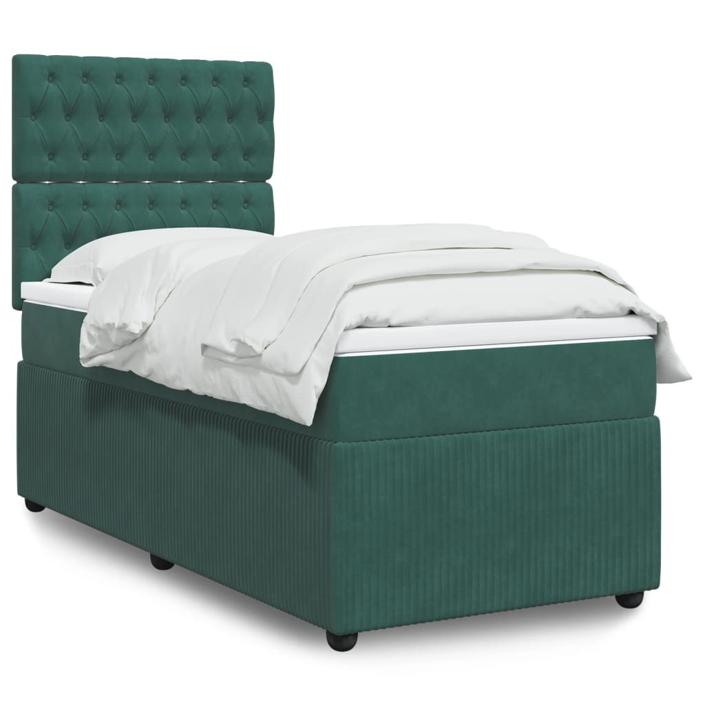 Pat box spring cu saltea, verde închis, 90x190 cm, catifea GartenMobel Dekor