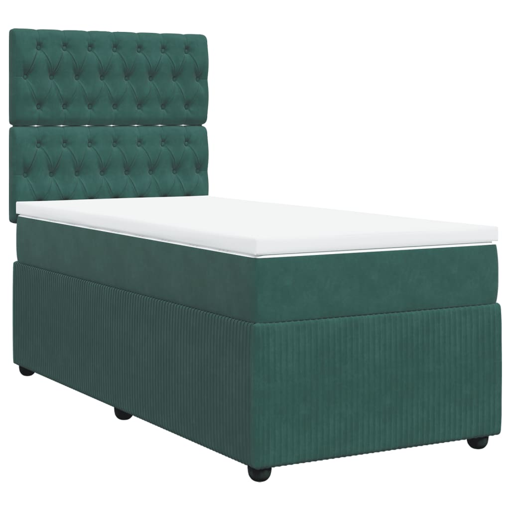 Pat box spring cu saltea, verde închis, 90x190 cm, catifea GartenMobel Dekor
