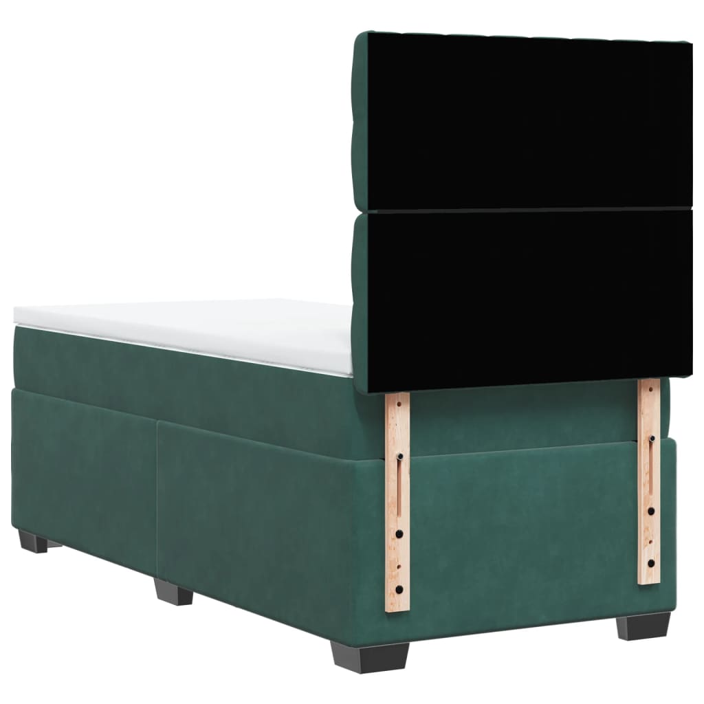 Pat box spring cu saltea, verde închis, 90x190 cm, catifea GartenMobel Dekor