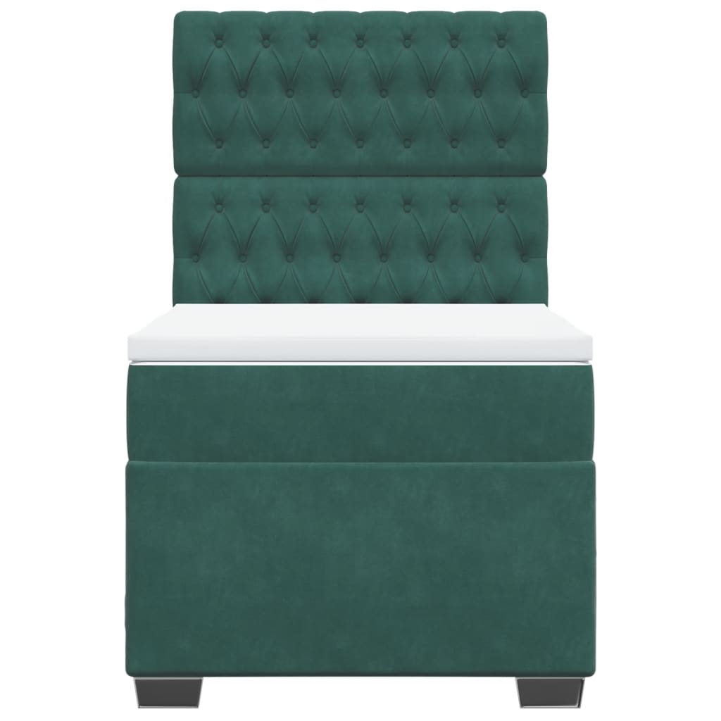 Pat box spring cu saltea, verde închis, 90x200 cm, catifea GartenMobel Dekor