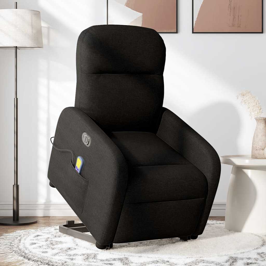 Fotoliu electric de masaj rabatabil cu ridicare, negru, textil GartenMobel Dekor