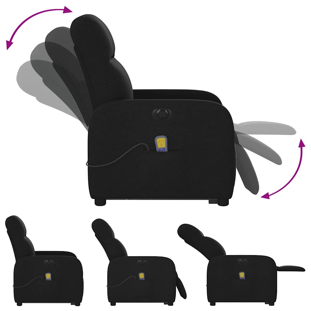 Fotoliu electric de masaj rabatabil cu ridicare, negru, textil GartenMobel Dekor