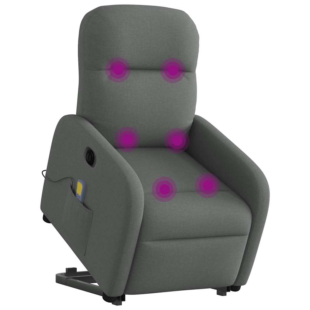 Fotoliu electric masaj rabatabil cu ridicare, gri închis textil GartenMobel Dekor