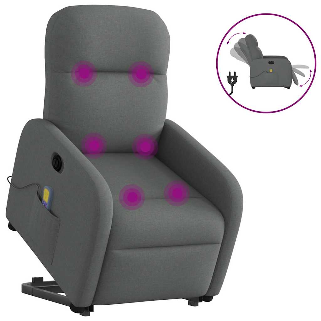 Fotoliu electric masaj rabatabil cu ridicare, gri închis textil GartenMobel Dekor