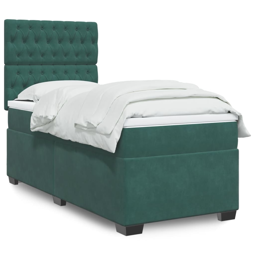 Pat box spring cu saltea, verde închis, 90x190 cm, catifea GartenMobel Dekor