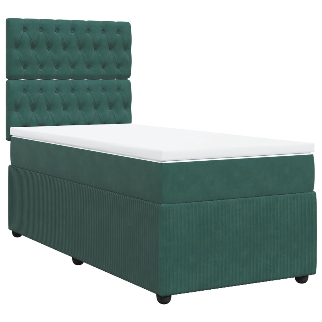 Pat box spring cu saltea, verde închis, 90x190 cm, catifea GartenMobel Dekor