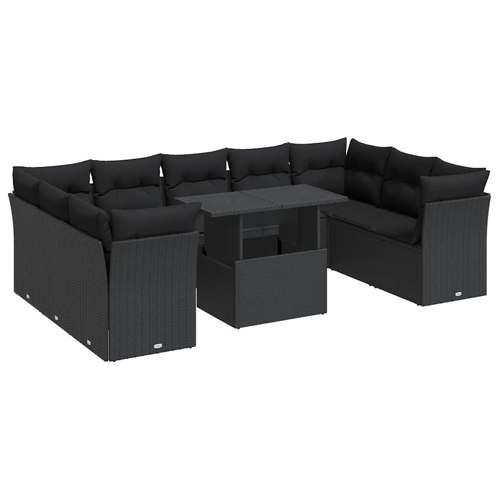 Set canapele de grădină cu perne, 10 piese, negru, poliratan GartenMobel Dekor
