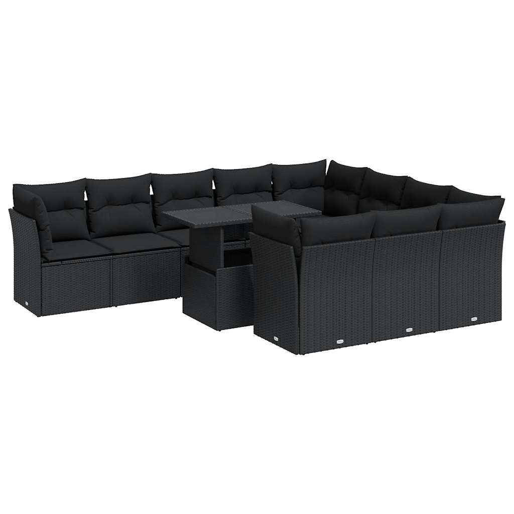 Set canapele de grădină cu perne, 11 piese, negru, poliratan GartenMobel Dekor