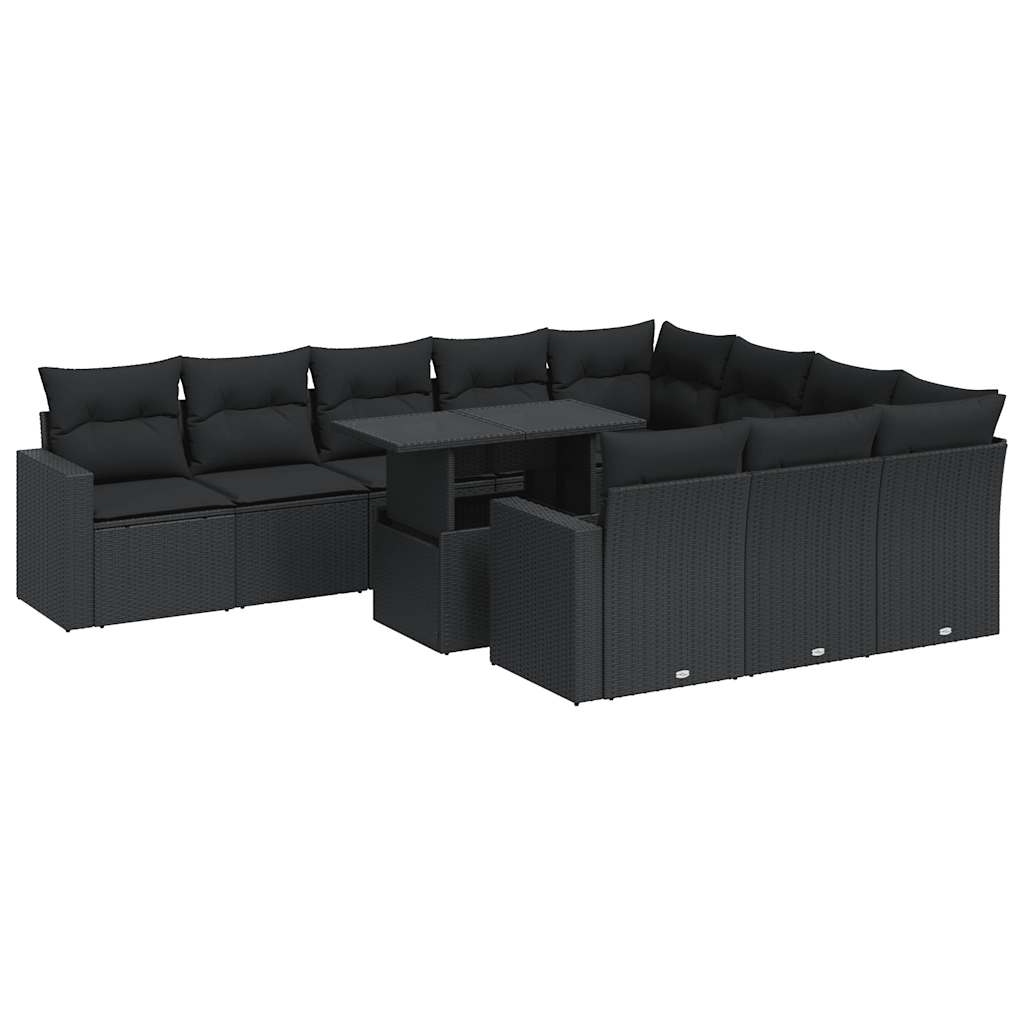 Set canapele de grădină cu perne, 11 piese, negru, poliratan GartenMobel Dekor