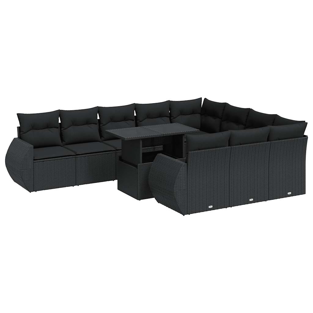 Set canapele de grădină cu perne, 11 piese, negru, poliratan GartenMobel Dekor