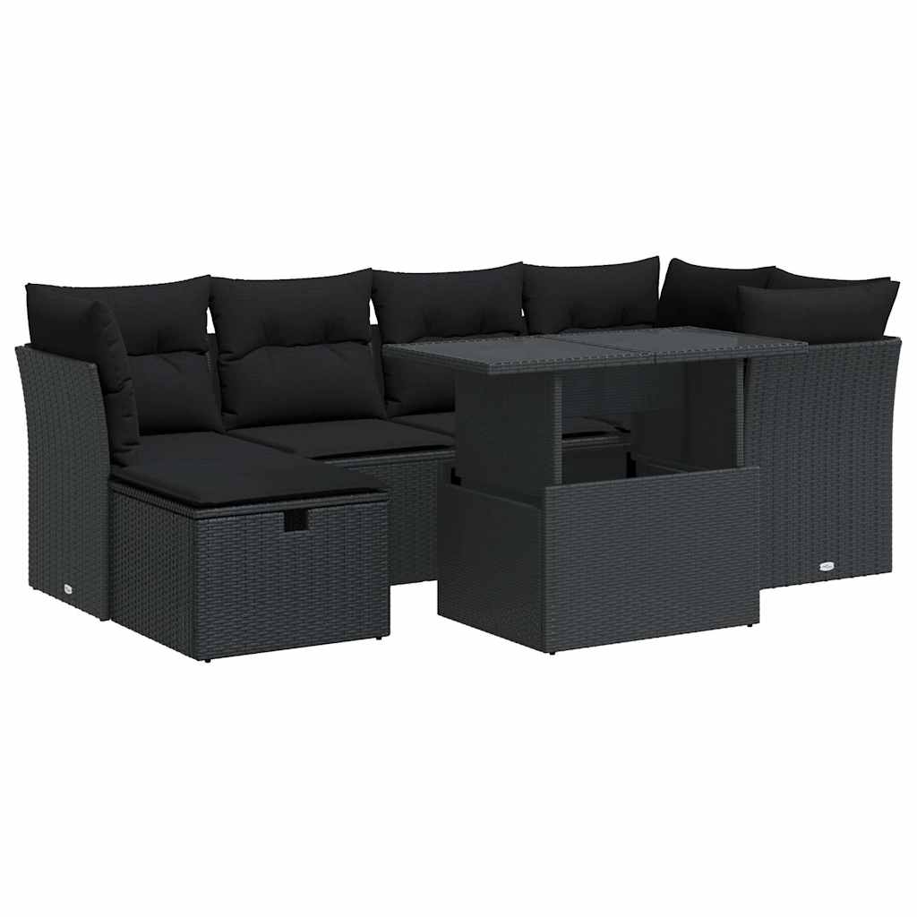 Set canapele de grădină cu perne, 7 piese, negru, poliratan GartenMobel Dekor