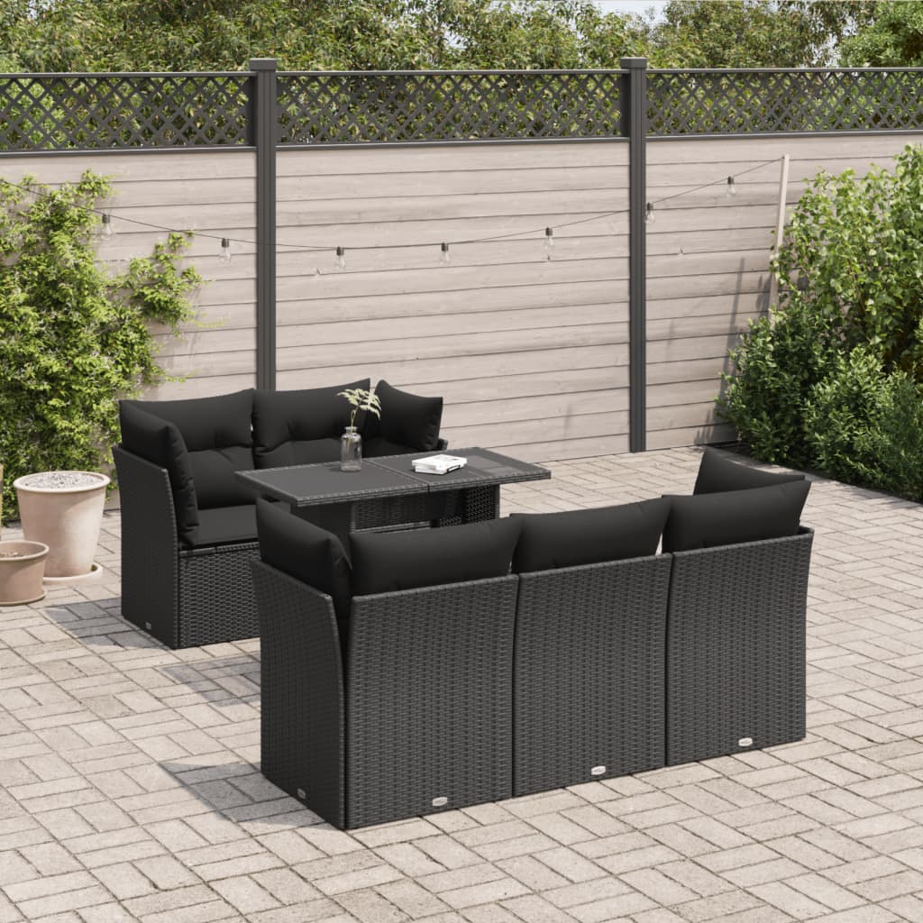 Set mobilier de grădină cu perne, 6 piese, negru, poliratan GartenMobel Dekor
