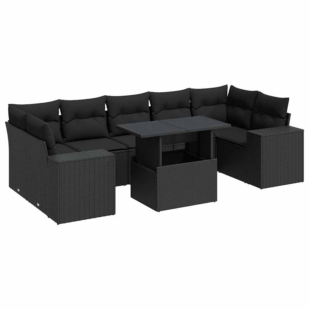 Set mobilier de grădină cu perne, 8 piese, negru, poliratan GartenMobel Dekor