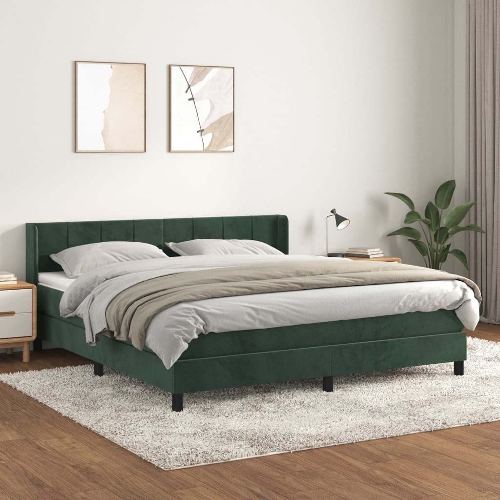 Pat box spring cu saltea, verde închis, 160x200 cm, catifea GartenMobel Dekor