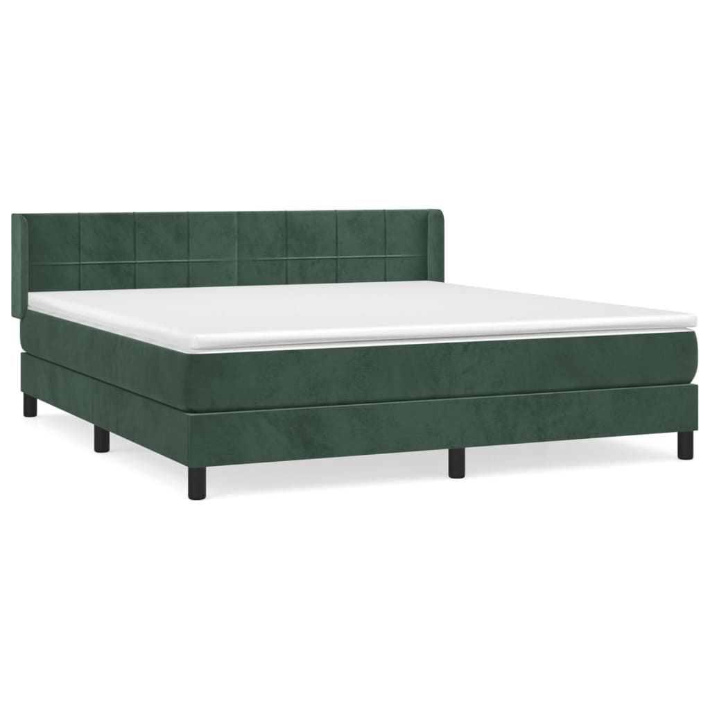 Pat box spring cu saltea, verde închis, 160x200 cm, catifea GartenMobel Dekor
