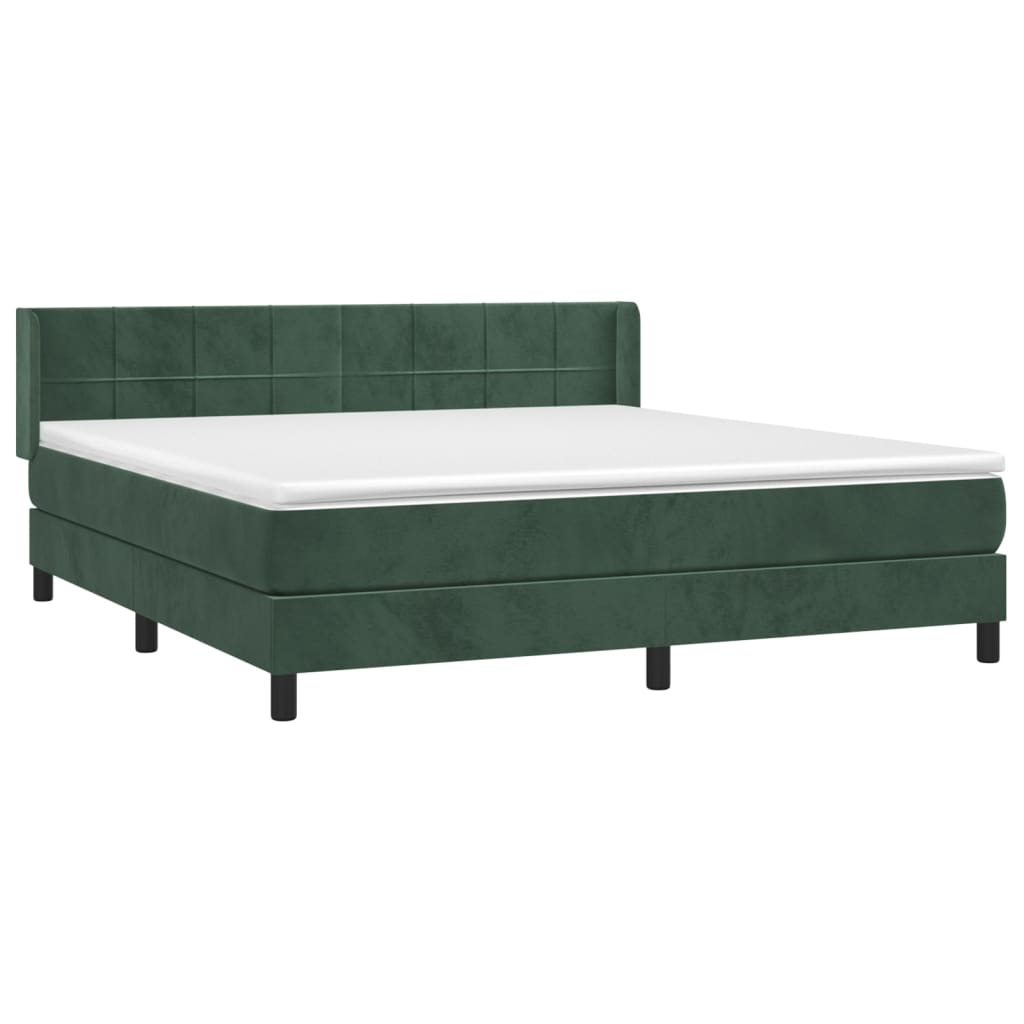 Pat box spring cu saltea, verde închis, 160x200 cm, catifea GartenMobel Dekor