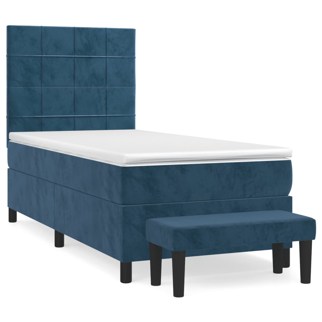 Pat box spring cu saltea, albastru închis, 90x200 cm, catifea GartenMobel Dekor