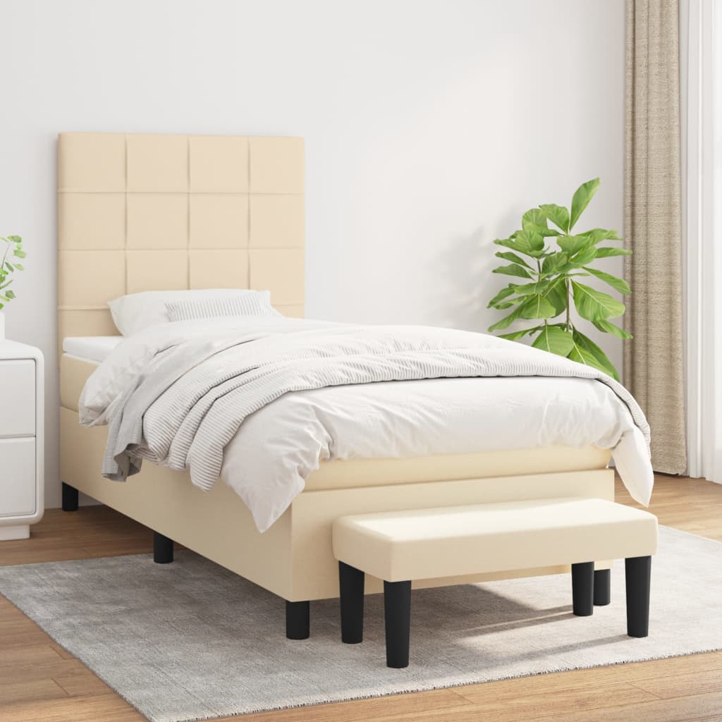 Pat box spring cu saltea, crem, 90x190 cm, textil GartenMobel Dekor