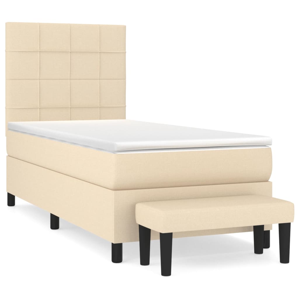 Pat box spring cu saltea, crem, 90x190 cm, textil GartenMobel Dekor