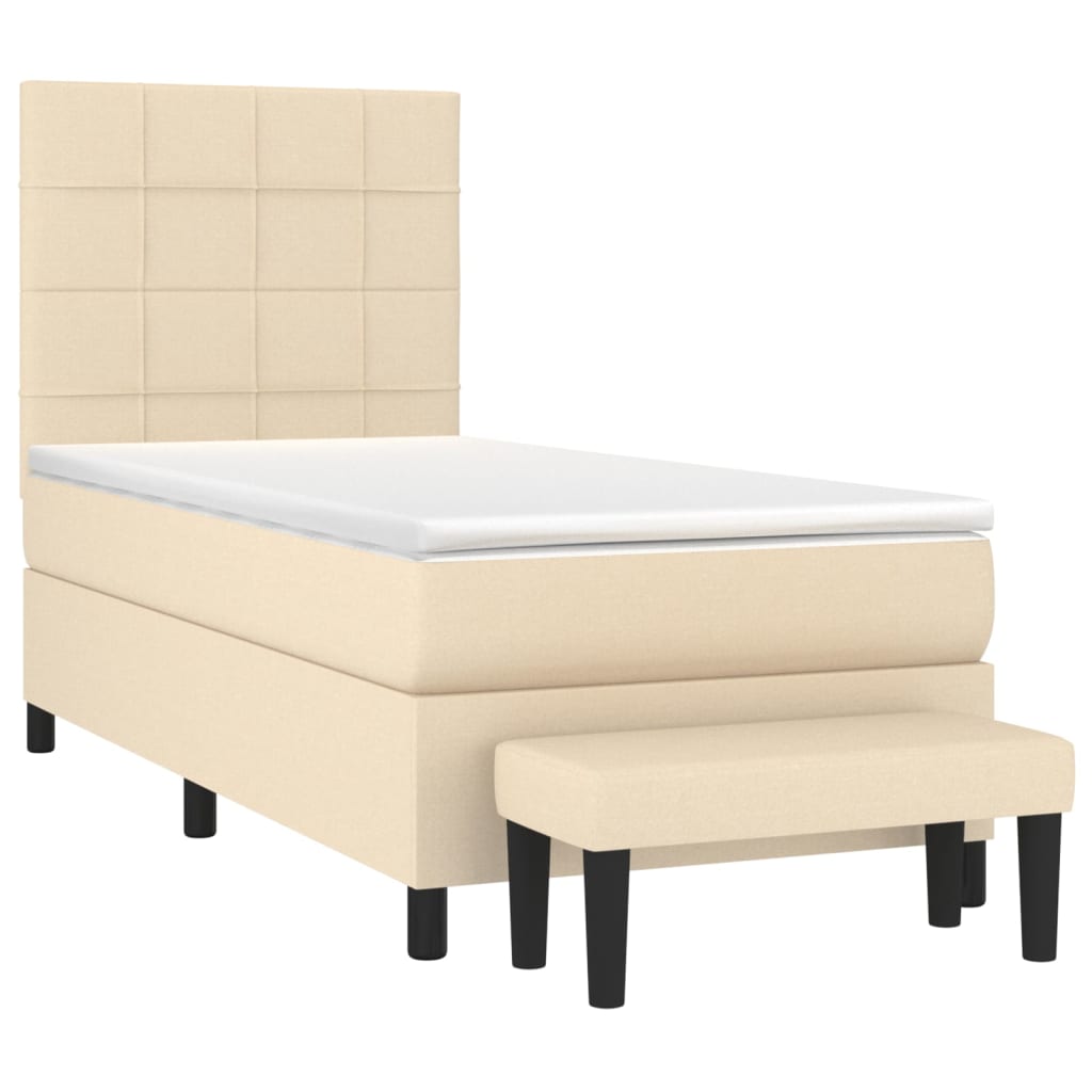 Pat box spring cu saltea, crem, 90x190 cm, textil GartenMobel Dekor