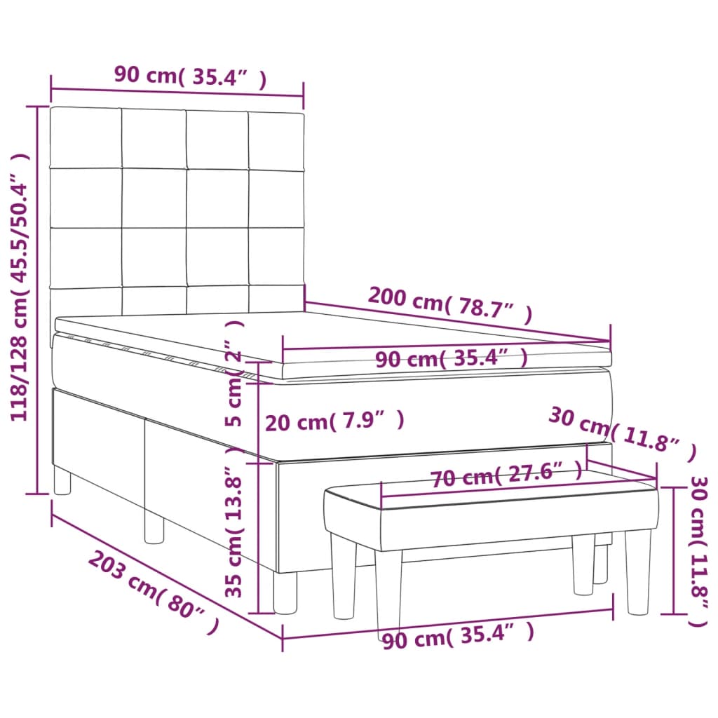 Pat box spring cu saltea, crem, 90x200 cm, textil GartenMobel Dekor