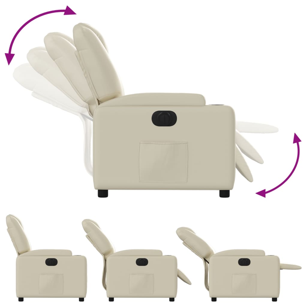 Fotoliu rabatabil electric, crem, piele ecologică GartenMobel Dekor