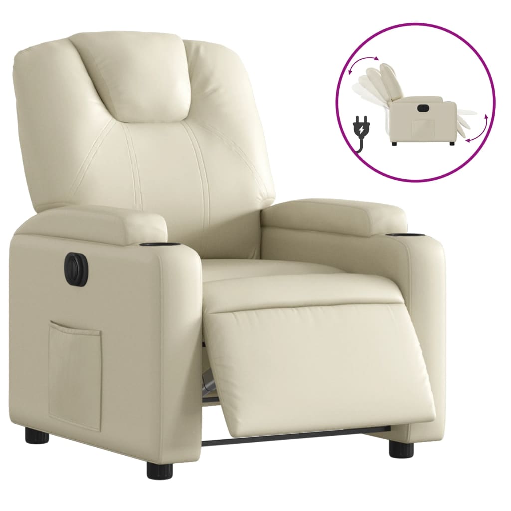 Fotoliu rabatabil electric, crem, piele ecologică GartenMobel Dekor