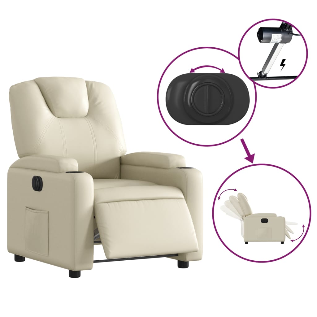 Fotoliu rabatabil electric, crem, piele ecologică GartenMobel Dekor