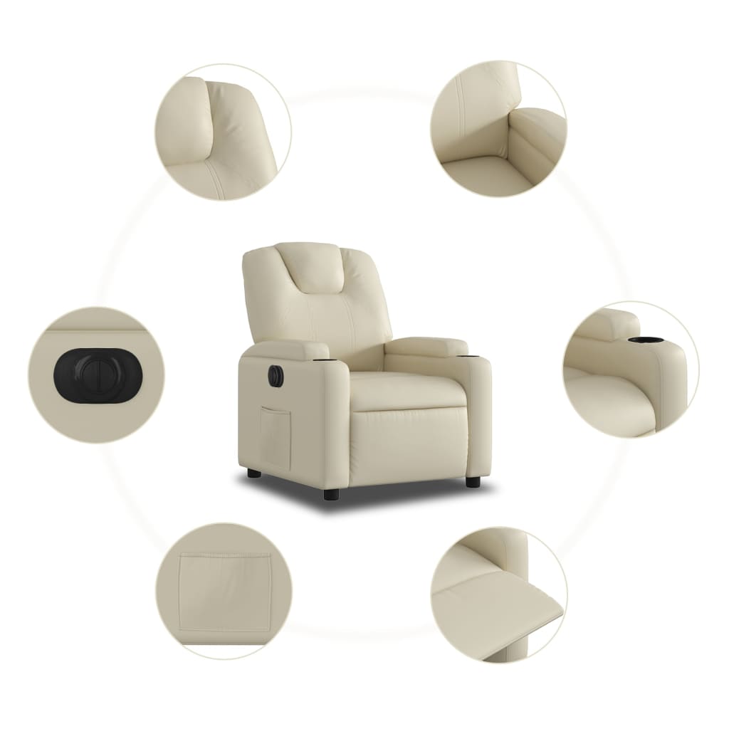 Fotoliu rabatabil electric, crem, piele ecologică GartenMobel Dekor