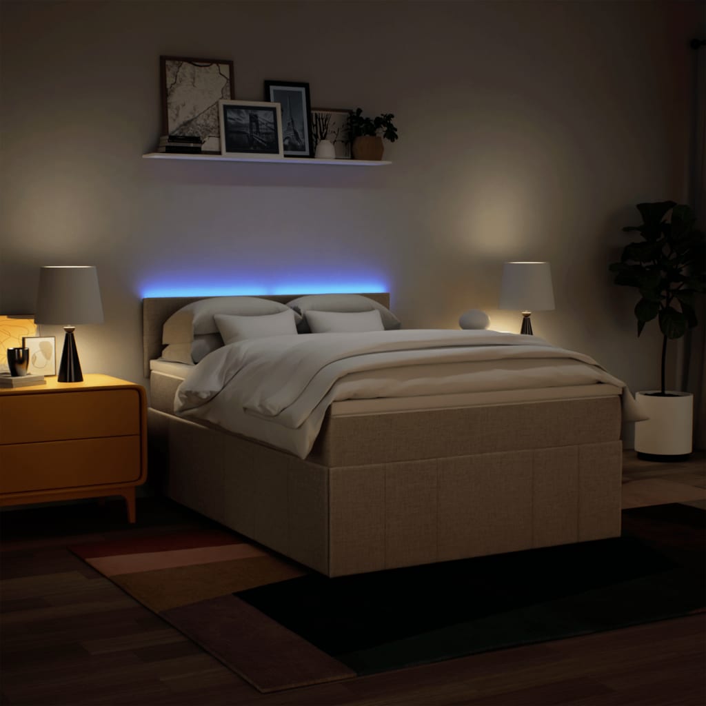 Pat box spring cu saltea, crem, 160x200 cm, material textil GartenMobel Dekor