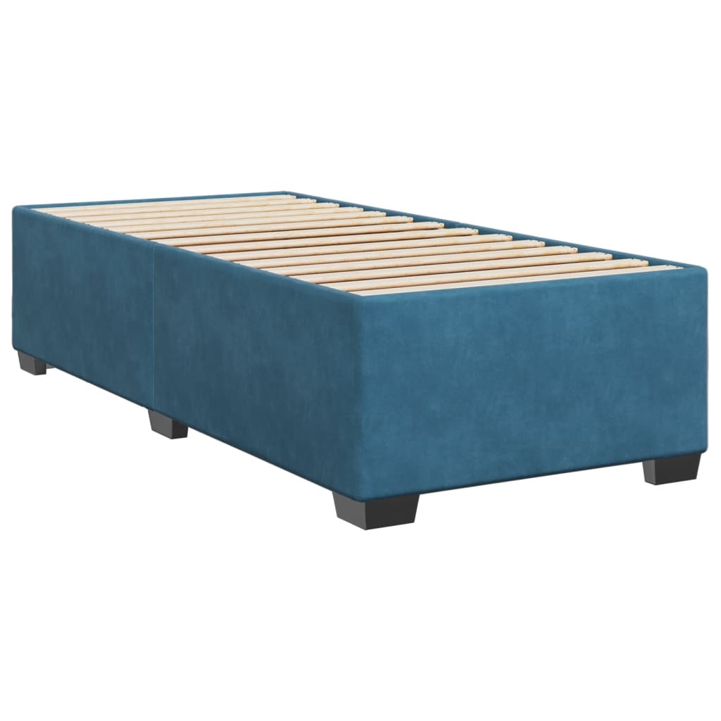 Pat box spring cu saltea, albastru, 90x200 cm, catifea GartenMobel Dekor