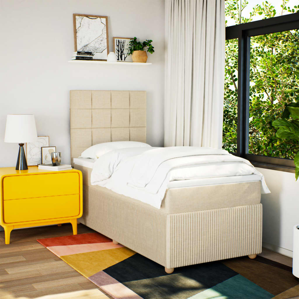 Pat box spring cu saltea, crem, 90x200 cm, textil GartenMobel Dekor