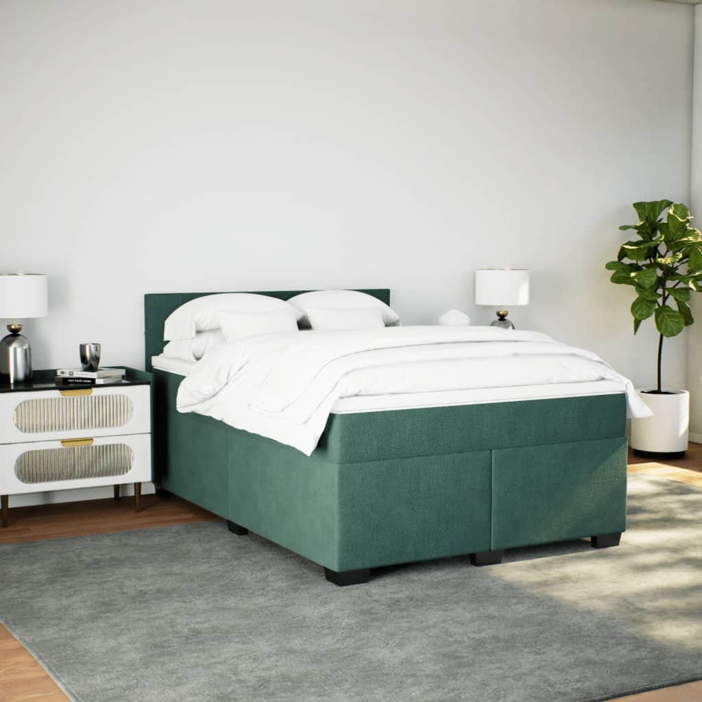 Pat box spring cu saltea, verde închis, 140x190 cm, catifea GartenMobel Dekor