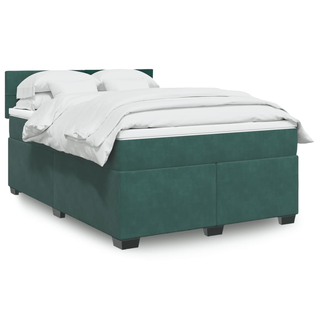 Pat box spring cu saltea, verde închis, 140x190 cm, catifea GartenMobel Dekor