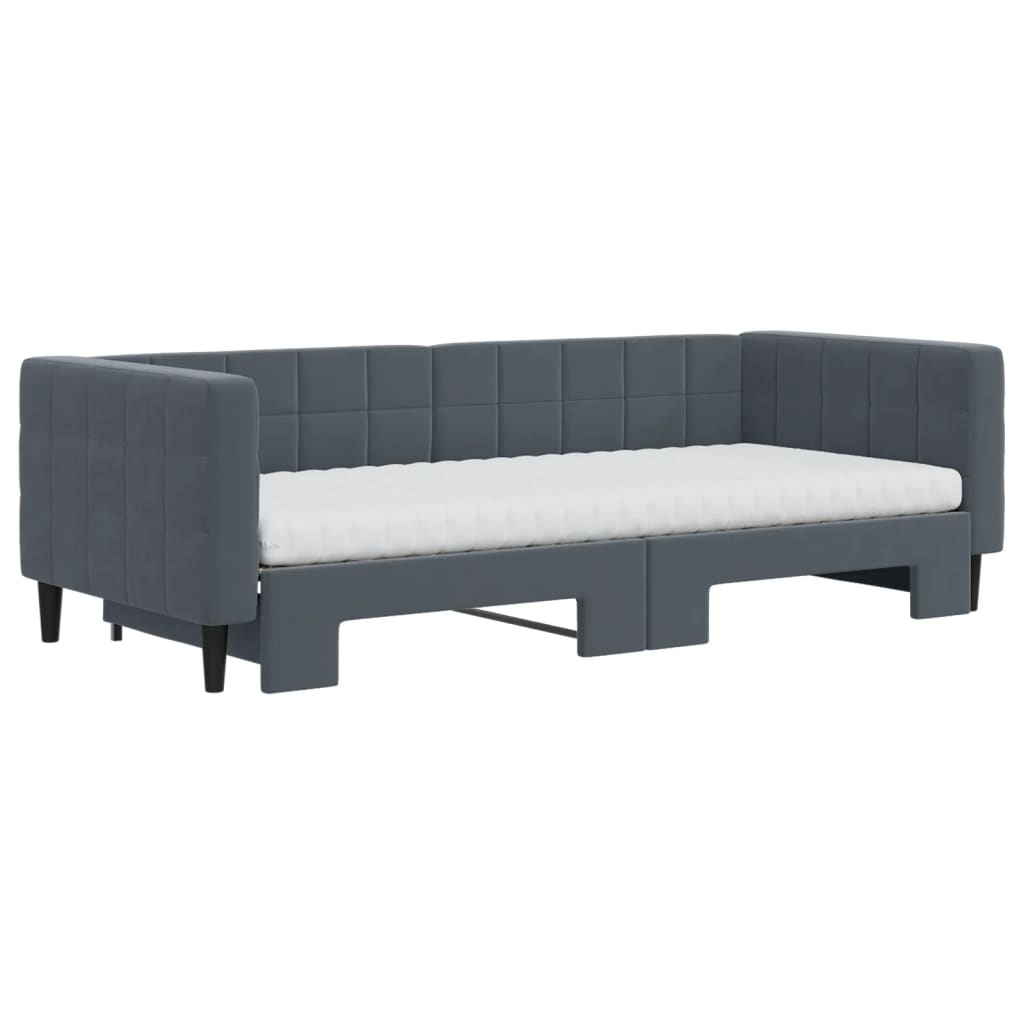 Pat de zi cu extensie și saltele, gri închis 90x200 cm catifea GartenMobel Dekor
