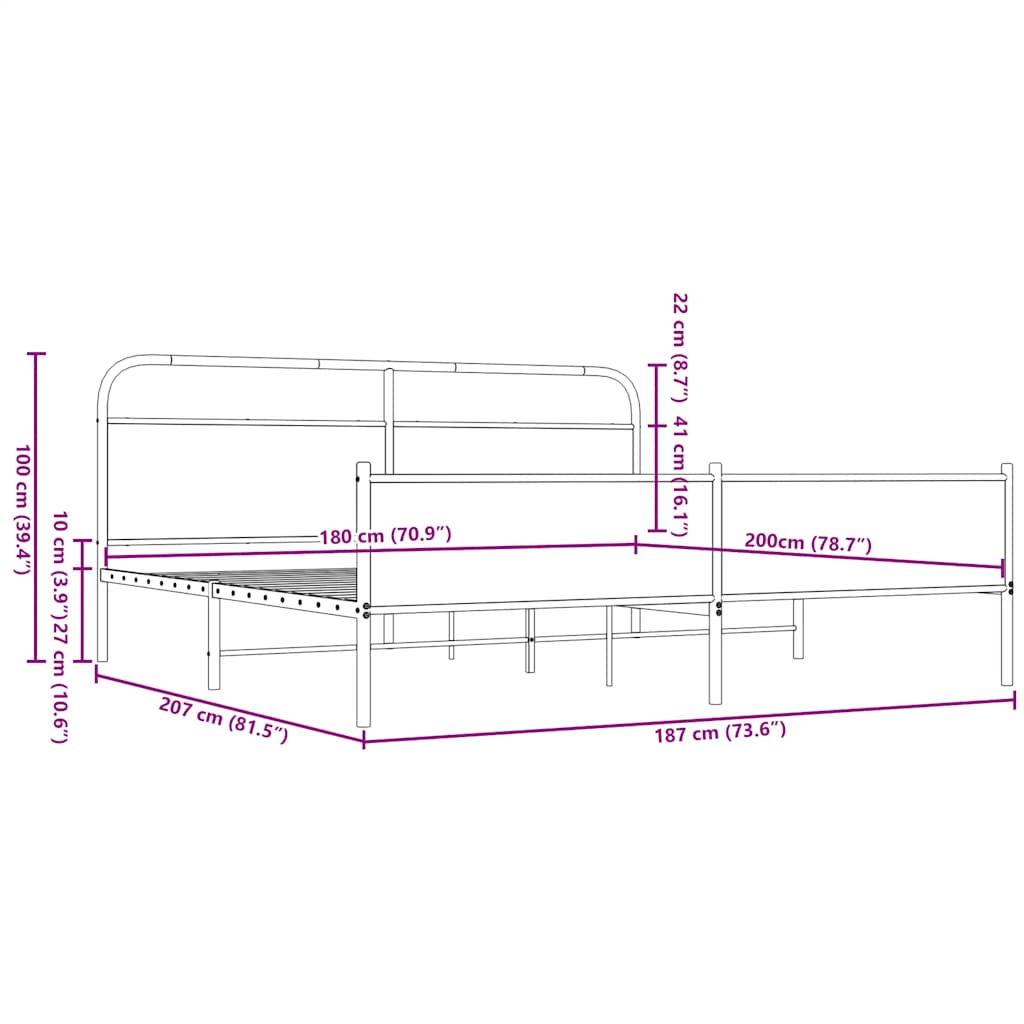 Cadru pat metalic fără saltea, stejar maro, 180x200 cm GartenMobel Dekor