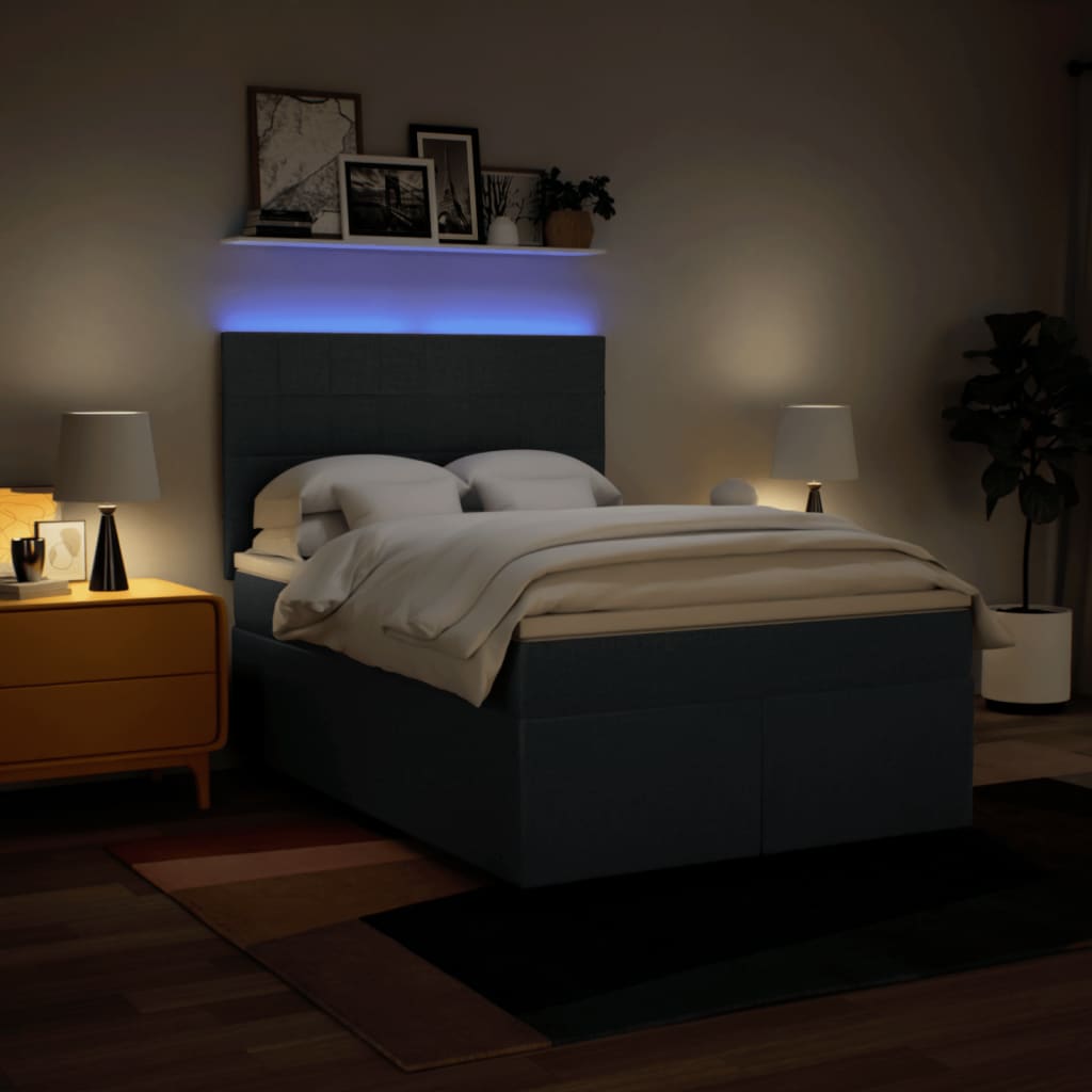 Pat box spring cu saltea, albastru, 140x200 cm, textil GartenMobel Dekor