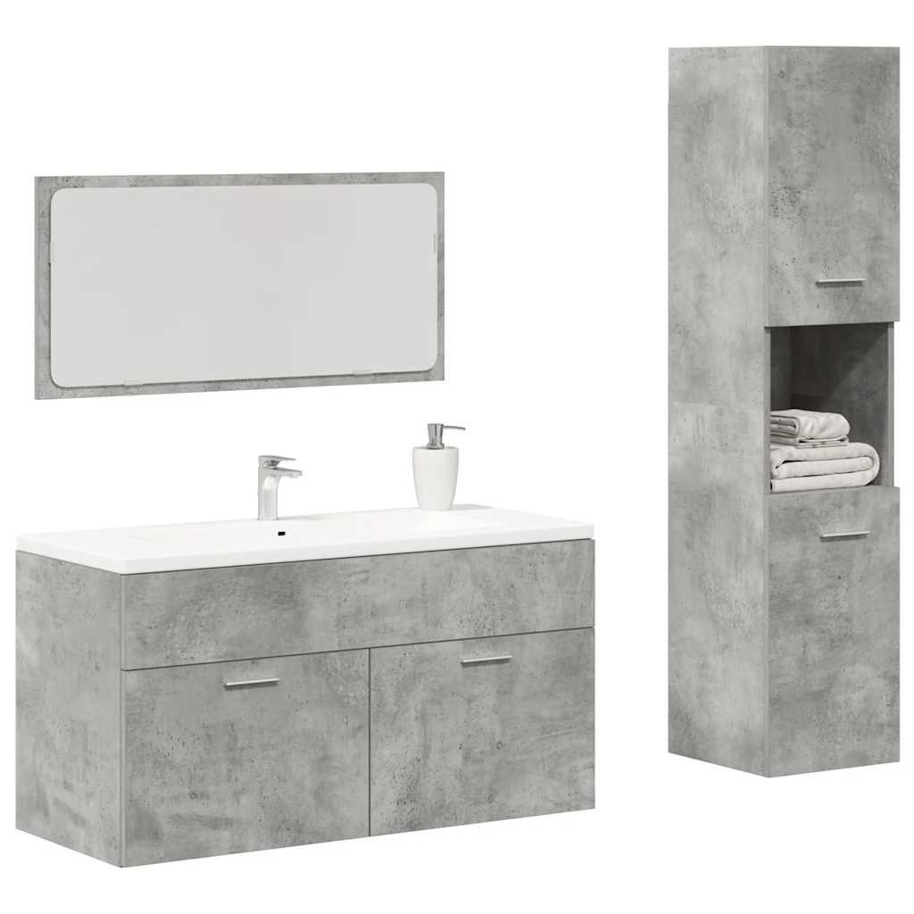 Set mobilier de baie, 3 piese, gri beton, lemn compozit GartenMobel Dekor