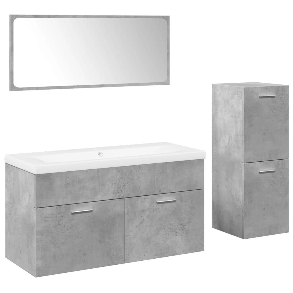 Set mobilier de baie, 4 piese, gri beton, lemn compozit GartenMobel Dekor