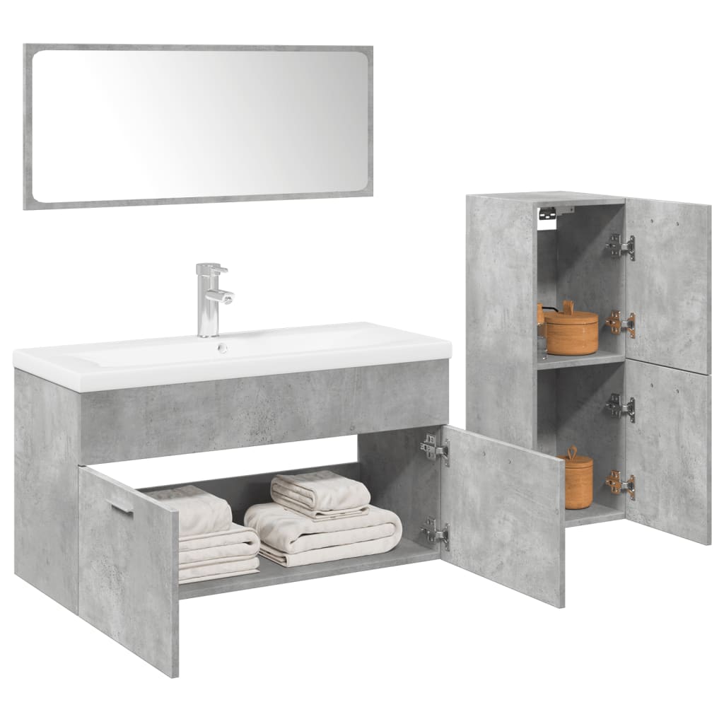 Set mobilier de baie, 4 piese, gri beton, lemn compozit GartenMobel Dekor