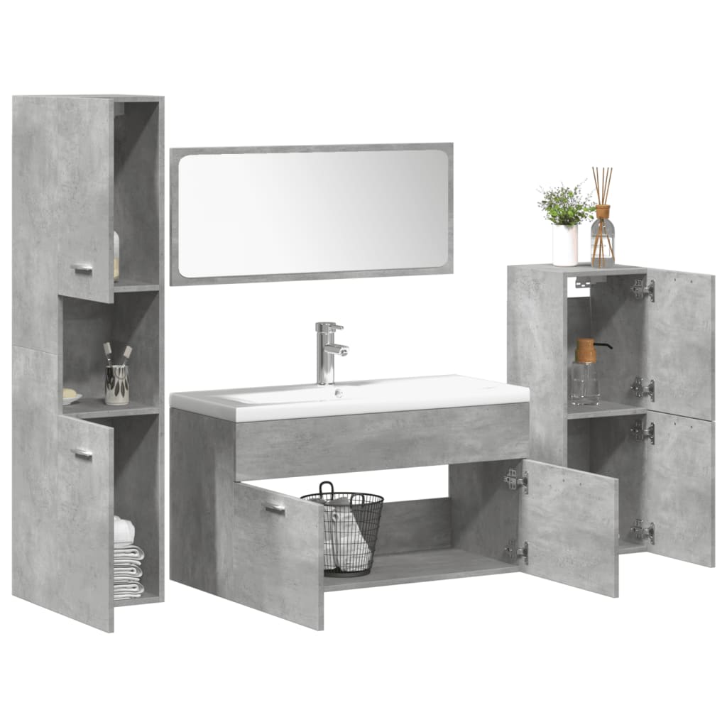 Set mobilier de baie, 5 piese, gri beton, lemn prelucrat GartenMobel Dekor