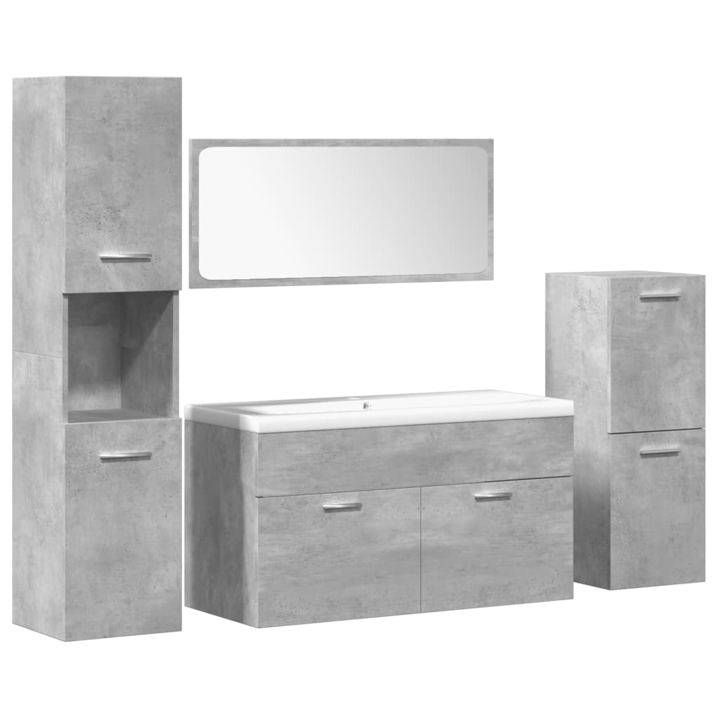 Set mobilier de baie, 5 piese, gri beton, lemn prelucrat GartenMobel Dekor