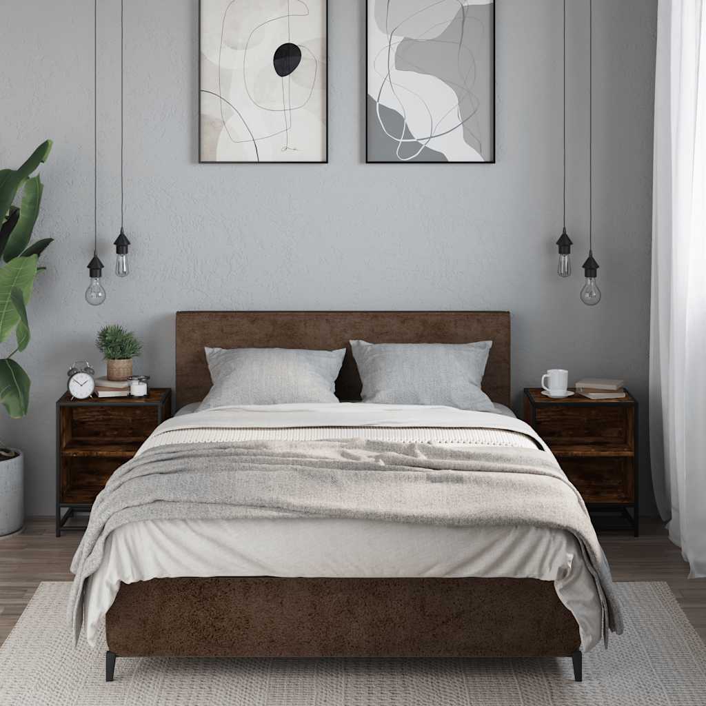 Noptiera 2 buc stejar afumat 40x31x50cm lemn prelucrat si metal GartenMobel Dekor