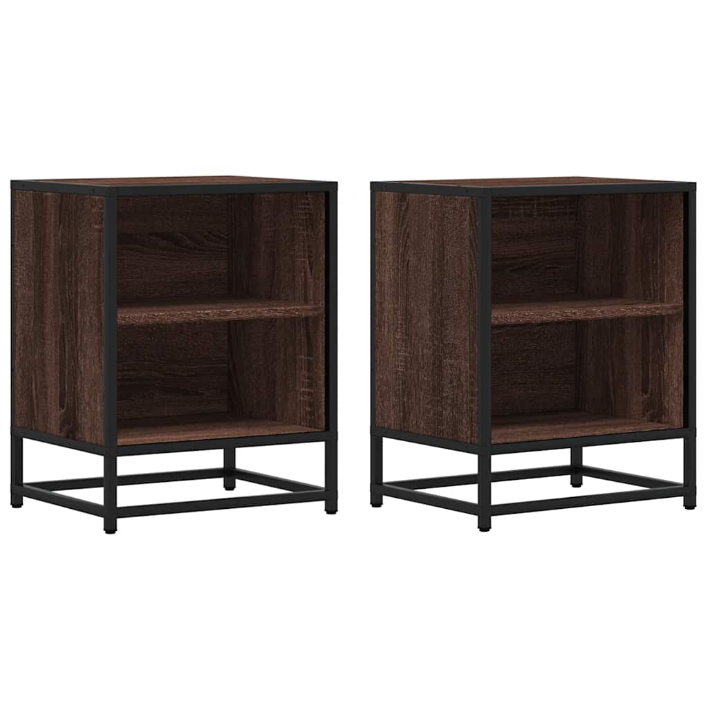 Noptiere 2 buc Stejar maro 40x31x50 cm Lemn prelucrat și metal GartenMobel Dekor