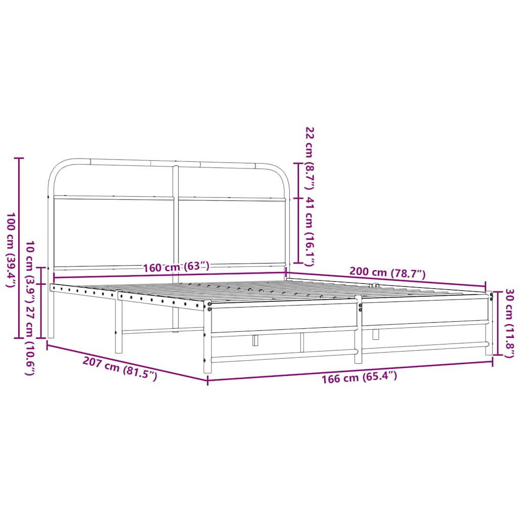Cadru de pat metalic fără saltea, stejar maro, 160x200 cm GartenMobel Dekor